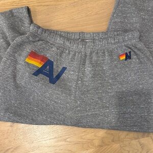 Aviator Nation Gray Joggers with Blue and Red-Yellow Accents